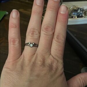 Vintage Delicate Silver-Tone Ring with Center Stone- Mickey Mouse